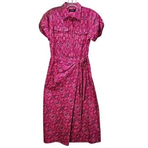 Lauren Ralph Lauren Midi Dress Womens‎ 4 Pink Aztec Geo-Print Shantung Tie-Waist